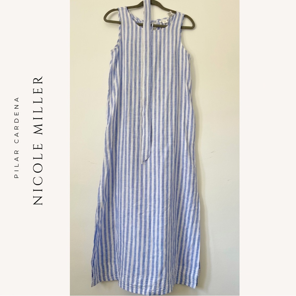 Nicole Miller Striped Blue and White Maxi Dress
